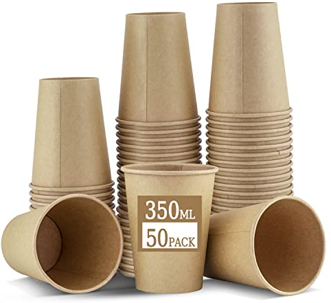 MEOKEY 50 Stück Pappbecher 350ml /12oz Kaffeebecher, Abbaubar Einweg, Kaffeebecher to go, für Kaffee, Tee, Kakao, Heißen und Kalten - Braune