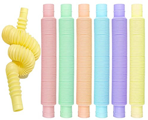 12 Mini Pop Sensory Fidget Toys - Colourful Tubes Sensory Stretch Pipes Pull Toys for Toddler Babies Kids Autism Teenagers Special Needs - Reduce Anxiety and Stress