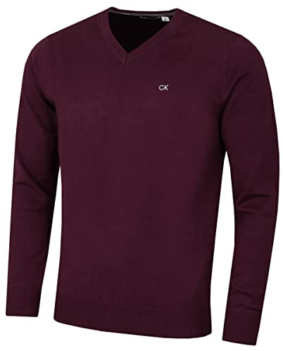Calvin Klein Mens 2026 V-Neck Soft Cotton Easy Care Golf Sweater