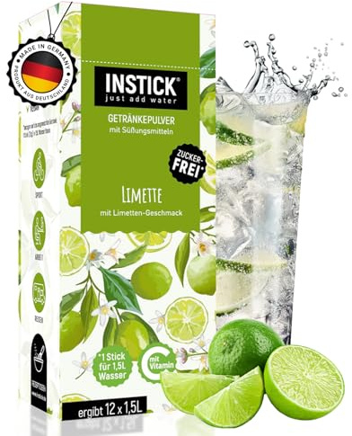 INSTICK Zuckerfreies Instant-Getränk (Limette) - 1 Packung für 12 x 1,5-2,5 L - Veganes Getränkepulver Kalorienarm & Vitamin C - Instant-Pulver