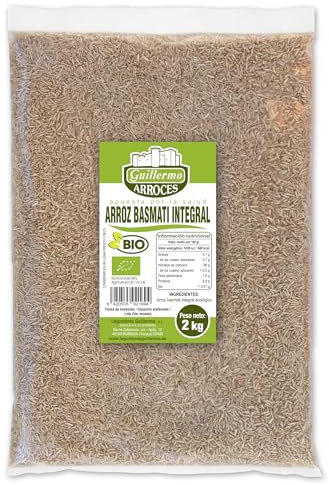Guillermo | Arroz basmati integral BIO - Bolsa 2 kg. | 100% ecológico | Contiene minerales como el manganeso para activar el metabolismo | Hay quitarle todo el almidón
