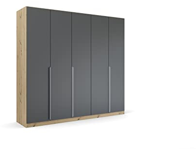 Rauch Möbel Dark & Wood by Quadra Spin Schrank Drehtürenschrank, Grau metallic/Eiche Artisan, Schwarz, Holz, 5-trg., inkl. 3 Kleiderstangen, 3 Einlegeböden, BxHxT 226x210x54 cm