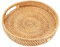 KOHAND Grand plateau de service rond en rotin tissé de 25 cm avec poignées, plateau de rangement de table naturel, panier décoratif tissé pour collation, pain, boisson, petit déjeuner, bougie