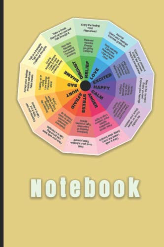 Feelings Wheel Of Emotions Self Care Mental Notebook: Health Feelings Notebook Gift, 150 Black Lined Pages, Personal Notes, Diary, Wide Ruled Composition Writing For School, Office, & Home, 6 x 9