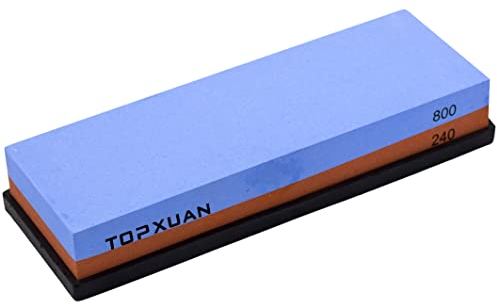 TOPXUAN Piedra de afilar cuchillo, piedra de agua de 2 lados, afilador de cuchillos de cocina profesional con goma antideslizante (240/800)