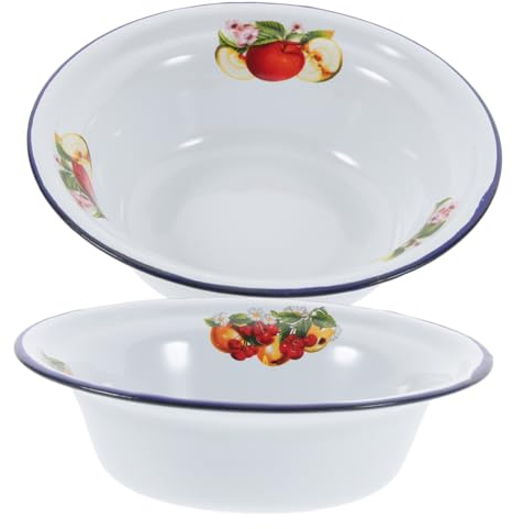 Operitacx 2piezas Basins De Enameled Retro Tazón Antideslizante Para Sopa y Verduras Para Cocinas Vintage Uso Práctico Hogar y Reuniones
