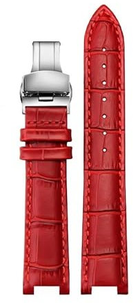 SHENGANG Uhrenarmband, for Gucci YA1332 1333 1335 Serie Männer und Frauen 16 mm 20 mm 22 mm konkaves Lederarmband (Color : Red Siver, Size : 22-14mm)