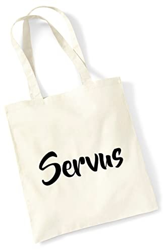Huuraa Jutebeutel Servus Schriftzug Tasche Baumwolle 10 Liter Größe Natural mit stylischem Motiv Geschenk Idee für Freunde und Familie