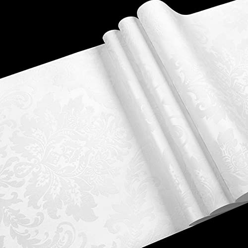 MENAYODA Vliestapete, Wasserdichte 3D Luxus Kunst Design Europäische Tapete für Wohnzimmer, Küche, Esszimmer, TV-Hintergrund, 10 x 0,53 m (Weiß)
