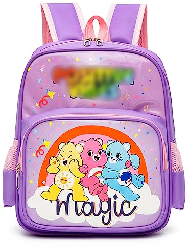 Nesloonp Care Bear Children's Backpack, Suitable for Boys and Girls Aged 3-7 Years, Rainbow Bear Children's Backpack School Bag for School Bag Toddler Nursery Lila 35x16x27cm