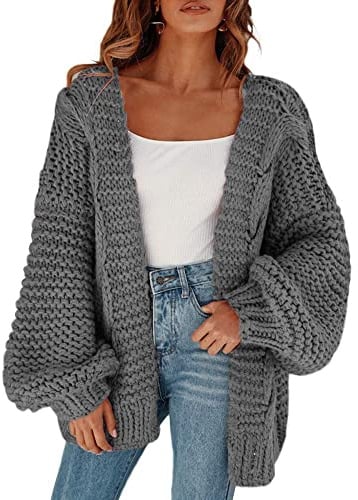 Cicy Bell Damen Strickjacken Cardigan Lose Laternenärmel Elegante Übergroße Pullover
