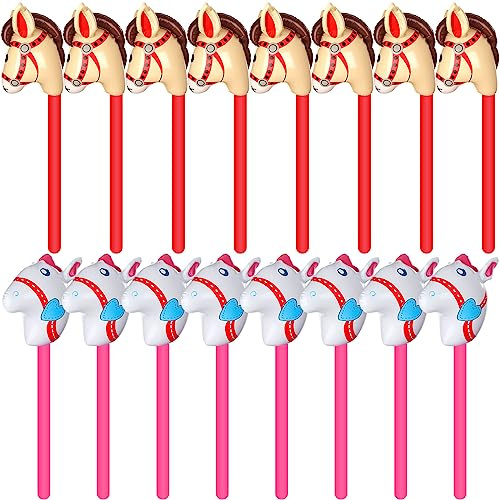 RUIYELE 18 Pcs 40 Inch Brown Inflatable Stick Horse Blow Up Horsehead Stick Balloon Horse Birthday Party Supplies Pony Stick for Christmas Horse Themed Party Decorations Halloween Costume Stick