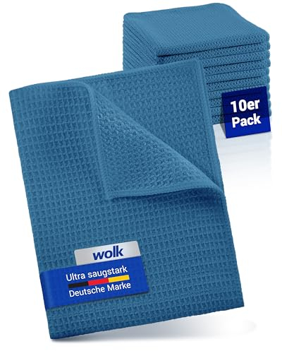 wolk Waffeltücher - Mikrofasertuch mit Waffelstruktur - 10 Stück - Größe: 38 x 38 cm - Farbe: dunkelblau - Lappen, Reinigungstücher, Putztücher - Bad, Küche, Gastronomie