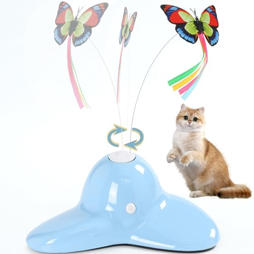 Vealind Jouet interactif pour Chat avec Papillon - Jouet électrique pour Chat - Intelligence - Tumbler - Fonctionne avec 2 Papillons - Bleu Clair