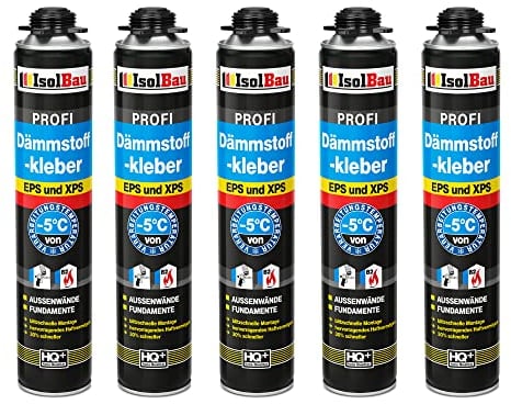 Isolbau B2 Dämmstoffkleber - 5 x 750 ml Perimeterkleber für EPS- & XPS-Platten - 1K PU-Klebeschaum für Dämmung und Isolieren