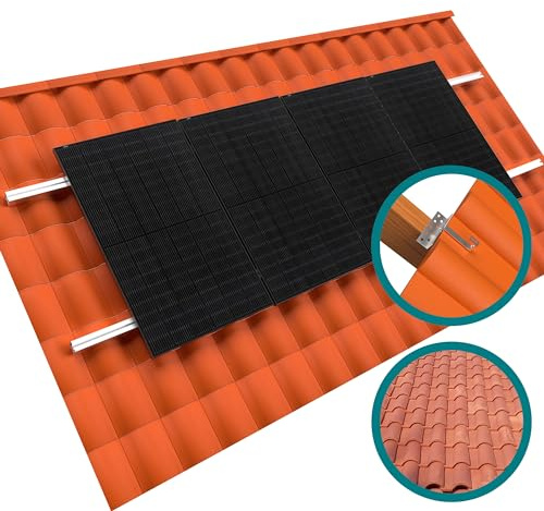 2x doitBau Basis-Montageset Ziegeldach silber für Solarmodule Schrägdach Ziegel Pfannen Ton Keramik Beton befestigen Photovoltaik Halterung Befestigung PV Montage Set Modul Dach Solar Anlage