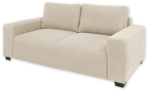 ELBA Big Sofa in Cord-Optik, Cream - Bequeme Wohnzimmer 2-Sitzer Couch - 214 x 93 х 113 cm (B/H/T)