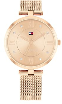 Tommy Hilfiger Uhr mit DREI-Zeiger-Quarzwerk für Damen mit Edelstahl-Mesh-Armband – Erhältlich in Roségold oder Gold