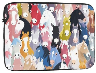 Bunte Cartoon-Pferde bedruckte Laptophülle für 12 Zoll Laptop, stoßfeste Oxford-Gewebe Laptop-Schutzhülle Laptoptasche