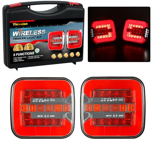 Yinaolan Magnetische kabellose LED-Anhänger-Rückleuchten-Set 12/24 V, Anhängerbeleuchtung wasserdichte Rückleuchten mit Magnet, ECE-EMV-geprüft für Wohnwagen, Traktor, LKW, Van