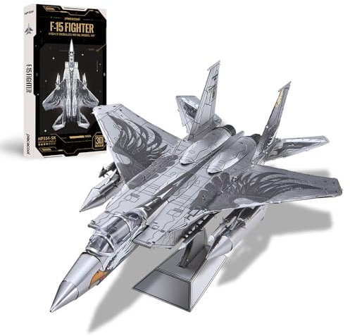 Piececool Metall Puzzle 3D F-15 Kampfflugzeug Eagle, Luftfahrzeuge Vierten Generation 3D Puzzle Modellbausatz Erwachsene, 3D-puzzles für Edelstahl, Modell Metal, Geschenk, Andenken, Sammlung, 84 Teile