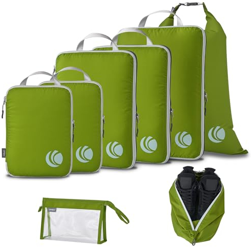 Cipway Kompression Koffer Organizer Set für Rucksack ,Ultraleichte Packtaschen Compression Packing Cubes Packwürfel Kofferorganizer Packtaschen Kleidertaschen für Reiseorganizer(grün, 8 Stück)