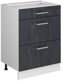 Vicco Küchenunterschrank R-Line, Schwarz Beton, 60 cm ohne Arbeitsplatte