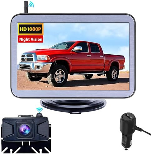 Digital Wireless AHD Reversing Camera Kit with 5‘’ LCD Monitor - HD 1080P Clear Image Reversing Camera for Cars and Vans No Latency IP68 Waterproof Night Vision, 3 Minute DIY Installation