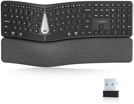 KYSONA Tastiera ergonomica senza fili, ricaricabile Split Ergo Keyboard con poggiapolsi, Tri-Mode, Full-Size (112 tasti), compatibile con Windows, laptop, computer e PC