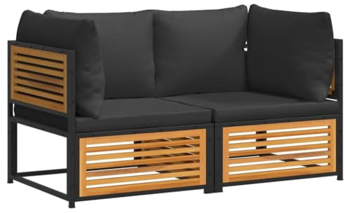 vidaXL Garten Sofa Garnitur 2-TLG., Gartenmöbel Set mit Kissen, Sitzgruppe für Garten Terrasse, Lounge Sitzgarnitur, Massivholz Akazie