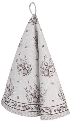 Clayre & Eef Geschirrtuch Ø 80 cm Beige Baumwolle Rund Hirsch Küchentuch
