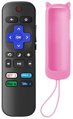 SOTATOO Replacement Remote Control for Roku TV with Pink Soft Silicone Case, Universal Remote for TCL Roku/Hisense Roku/Sharp Roku/Philips Roku/Onn Roku Series Smart TVs (Not for Roku Stick and Box)