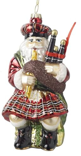 Heaven Sends Schottischer Weihnachtsmann mit Dudelsack - Weihnachtsbaumschmuck aus Stoff mit Metallic-Beschichtung für Weihnachten