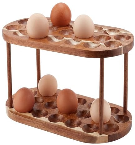 PH PandaHall 38 Capacity Double Layers Wooden Egg Holder Easter Egg Storage Trays Farmhouse Eggs Holder Rack Countertop for Fresh Eggs Kitchen Organizer Display, 29x13.6x18.3cm