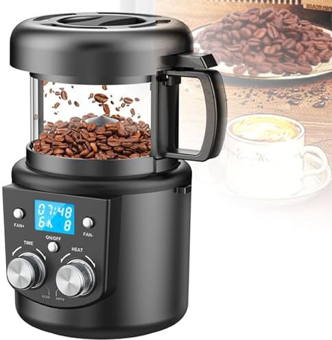1400W Electric Coffee Bean Roaster Machine, 80-100g Coffee Roaster Machine for Home-Use, Adjustable Timer Roasting Heating + Air Fan Setting, Auto & DIY Mode for Coffee Lover