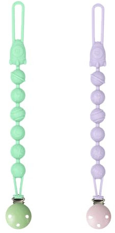 Lot de 2 attache-tétines en silicone 2 en 1 et anneau de dentition au design monobloc, pour bébé fille et garçon