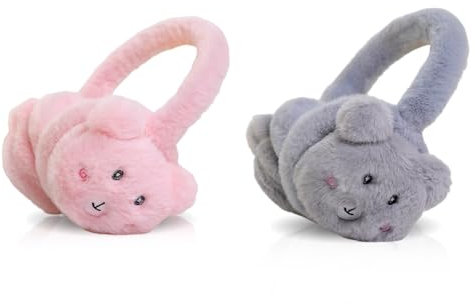 CHENKEE Cache Oreilles Femme en Peluche - 2 Pièces Pliables et Mignons (Ours)