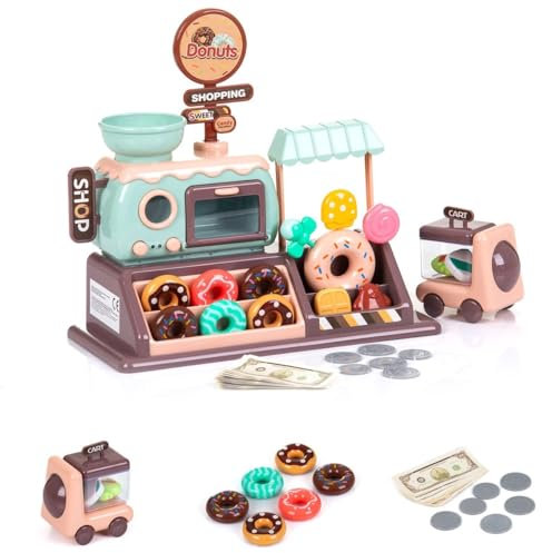 Chipolino Juguete Donut Shop 34 piezas, mini horno, luz, galletas, rosquillas, piruletas, color: marrón