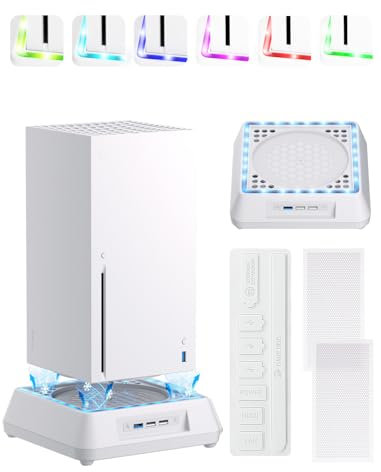 Cooling Fan for Xbox Series X Mviioe Xbox Series X Cooling Stand with LED Indicator, Extra Big Turbo Fan, USB 2.0 Ports, Dust Cover Filters (Only Compatible with Xbox Series x) (White)