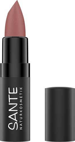 SANTE Naturkosmetik Ultra Matt Lipstick 03 Sunset Rose, pudrig-matter Lippenstift in Rosé für ein natürliches Finish, Lippenpflege mit Squalan und Hyaluron, 4,55g