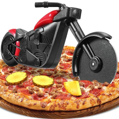 Motorrad Pizzaschneider, Neuheit Pizzaschneider Motorrad Pizza Rad Slicer Roller, Edelstahl Pizzamesser Super Scharfe Klinge mit Antihaftbeschichtung & Kickstand, Küche Gadgets Kreatives Geschenk