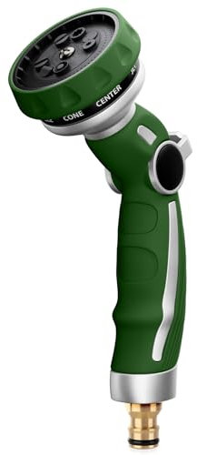 RESTMO Garden Hose Pipe Spray Gun, Metal Jet Nozzle Sprayer Heavy Duty with 9 Patterns, High Pressure Water Sprayer with Thumb Flow Control, Ideal for Lawn & Plant Watering, Car & Pet Washing, Green