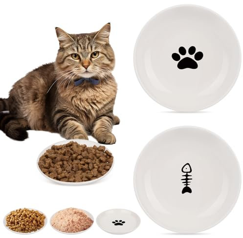 Cuenco Plano para Gatos, 3 Piezas Plato Comer Gato Ancho, Comedero Gato Ceramica, Cuenco Ceramica Perro, Bol para Gatos para Aliviar la Fatiga de los Bigotes, Para Gatos Perros Pequeño y Mascotas