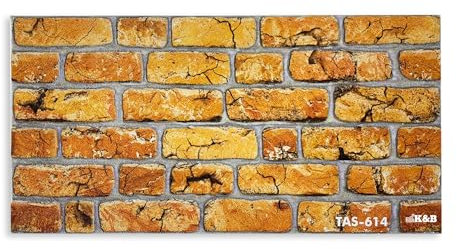 K&B Panels 3D Wall Panels, Realistic Rustic Brick Effect Styrofoam Wall Panelling Kit, Lightweight, Easy to Install, Dual Insulation to Reduce Acoustic Noise, Indoor & Outdoor (Yellow) (10 Panels)