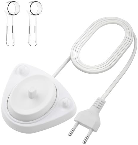 KingYH Elektrische Zahnbürste Ladegerät für Oral B Braun Elektrisch Zahnbürste Halter Base Stand mit 2 Zahnbürsten Schutzkappe Zahnbürste Ladestation Oral B für Pro 3757 3000 3500 3900 iO4 iO6 Modell