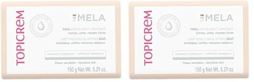 Topicrem - Mela, Pain Exfoliant Unifiant - Unifie le Teint, Exfolie, Réveille l’Éclat - Huile d’Olive, de Coprah et Noyaux d’Abricot - Soin Visage et Corps pour Peaux Sensibles - 150 g (Lot de 2)