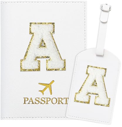 Generisch ZVRSUA Porta Passaporto Bianco ed Etichette per Valigie con Lettere,Custodia Passaporto Italiano da Viaggio per Donne, Accessori Viaggio Regalo per Donna/Adolescenti/Ragazze(A