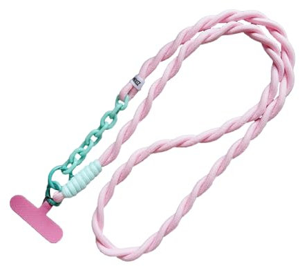 Diyxisk Cordon Telephone Portable, 60cm Tresse Torsadée Laniere Telephone Portable, Couleurs Contrastées Cordon Badge Tour de Cou, pour Vacances, Activités de Plein Air et Voyages (Rose, Cyan)