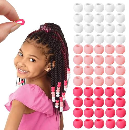 Shimmerz 60 Piece Silicone Hair Beads Braids, Soft Colourful Pony Beads Loose for Children Girls Women Hair Accessories for Braids (Pink Rose Red White)