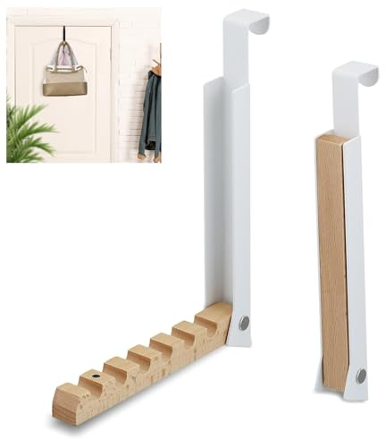 Türgarderobe klappbar, 2 Stück Türhaken Klappbar, Ausziehbarer Türgarderobe Klappbar, für 6 Kleiderbügel, für 2 cm Türfalz (Weiß)